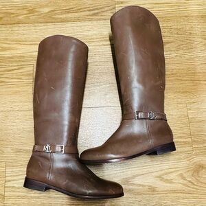 RALPH Lauren Distressed Brown Tall Leather Riding Boots